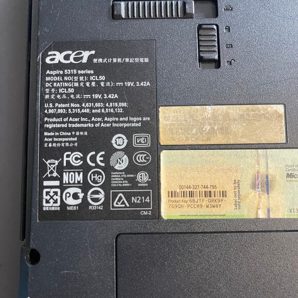 ACER Aspire 5315-2153 Intel Celeron Processor 530 Crystalbrite 15.4 PARTS ONLY - Picture 7 of 7
